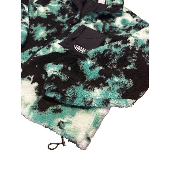 No Fear x H&M Women Jacket Green Tie Dye Sherpa Full Zip Logo Oversized Sz M - Picture 2 of 9